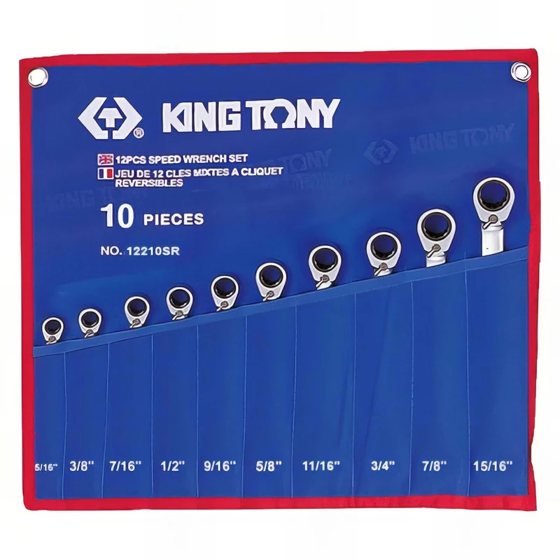KING TONY 12210SR Estuche Wrenchs Combinadas Con Ratchet Reversibles for DIYers & Professionals, Designed for Repair and Installation tasks, 10 Pieces