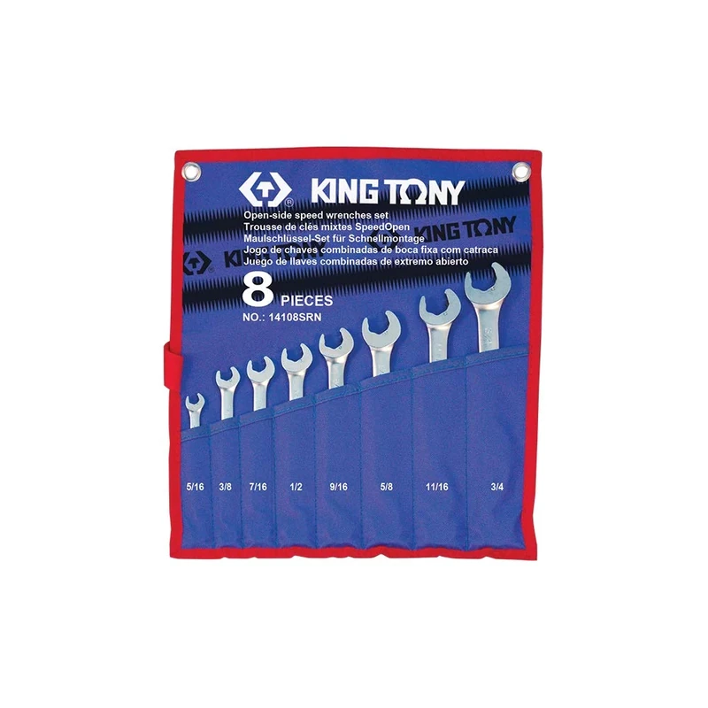 KING TONY 14108Srn Open-Side Speed Wrench Set, 5/16 Inch - 3/4", 8 Piece