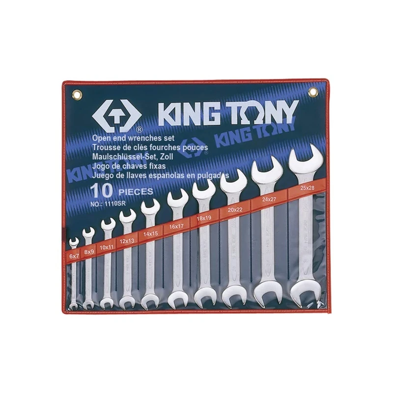KING TONY 1110SR 1/4"~1-1/8 inch Open End Wrench Set, 10 Pieces