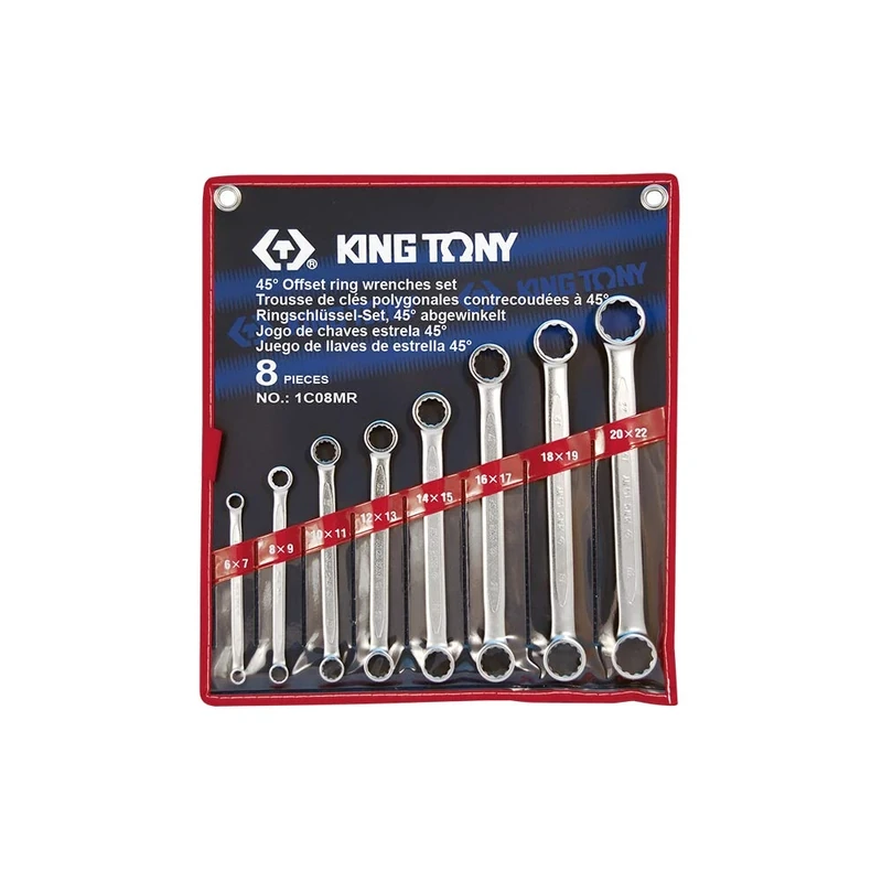 KING TONY 1C08MR Straight Offset Box End Wrench Set, 6 mm - 22 mm Size, 6 Piece