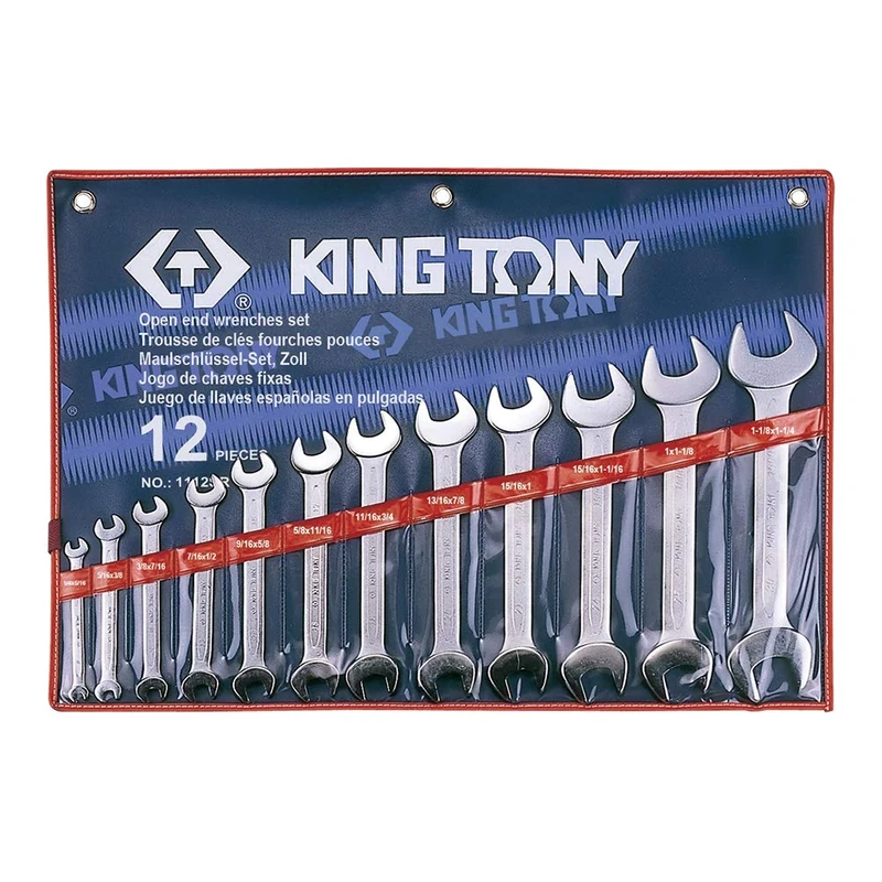 KING TONY 1112SR 1/4"-1-1/4 Open End Wrench Set, 12 Pieces, Nylon Pack