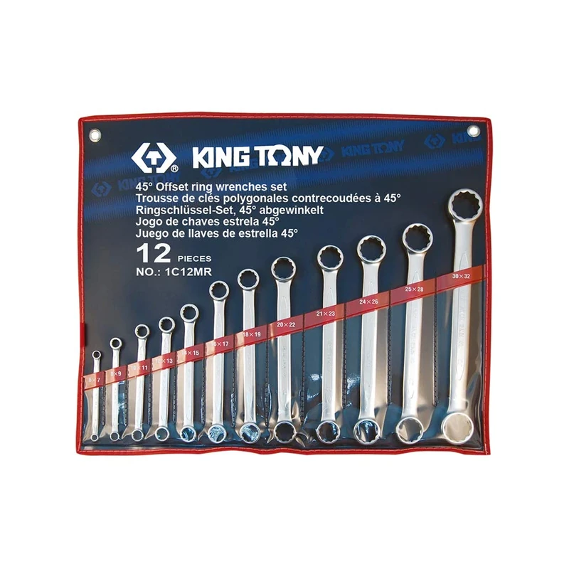 KING TONY 1C12MR Straight Offset Box End Wrench Set, 6 mm - 32 mm Size, 12 Piece
