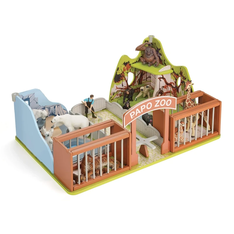 Papo 60107 "The Zoo" Playset, White, Brown, Blue, Green
