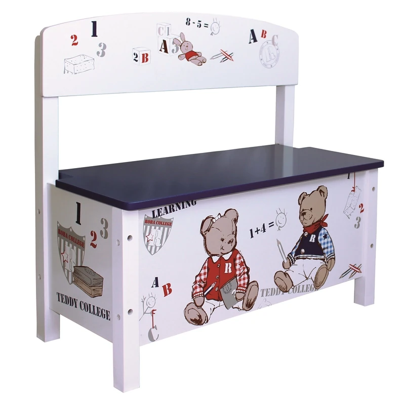 roba Wooden Combination Children'S Chest and Bench 'Teddy College' - Kid'S Seating Bench and Storage Trunk (White)