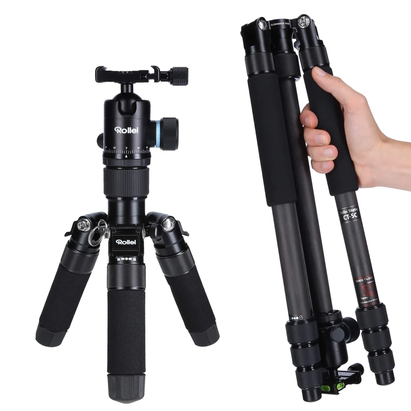 Rollei CT-5C + 52Q - Carbon Tripod with Ball Head - Max. Load: 8 kg - Monopod and Mini Tripod Function - ARCA SWISS Compatible - Black