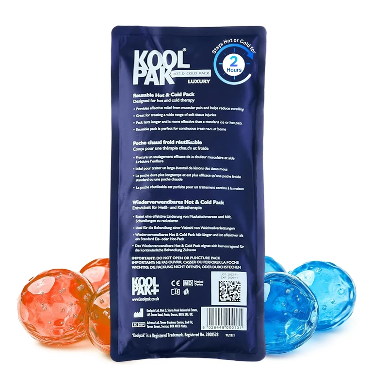 Koolpak Hot and Cold Gel Packs Reusable - 12cm x 29cm Microwaveable Heat Pack for Pain Relief - Long-Lasting Therapy with Soft Nylon Cover - Flexible Design for Stomach, Back, Neck & Legs (Pack of 20)