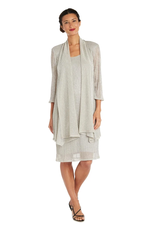 R&M Richards Women's Metallic Sleeveless Jacket Dress, Champagne, 12