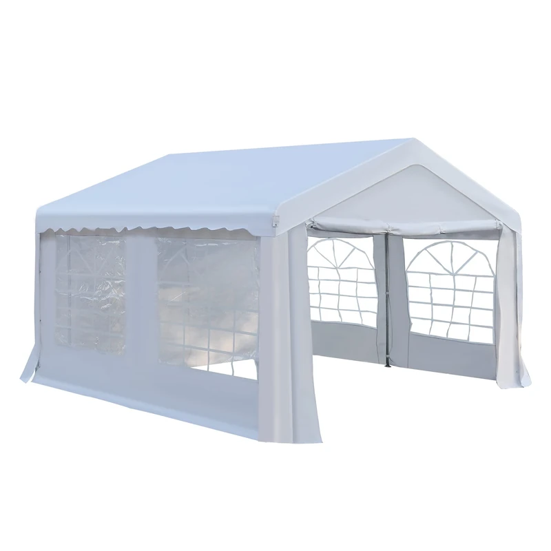 Outsunny 4m x 4m Marquee Party Tent, Heavy Duty Wedding Canopy with Sidewalls, Doors, Windows, Galvanised Garden Gazebo for Parties Events, White
