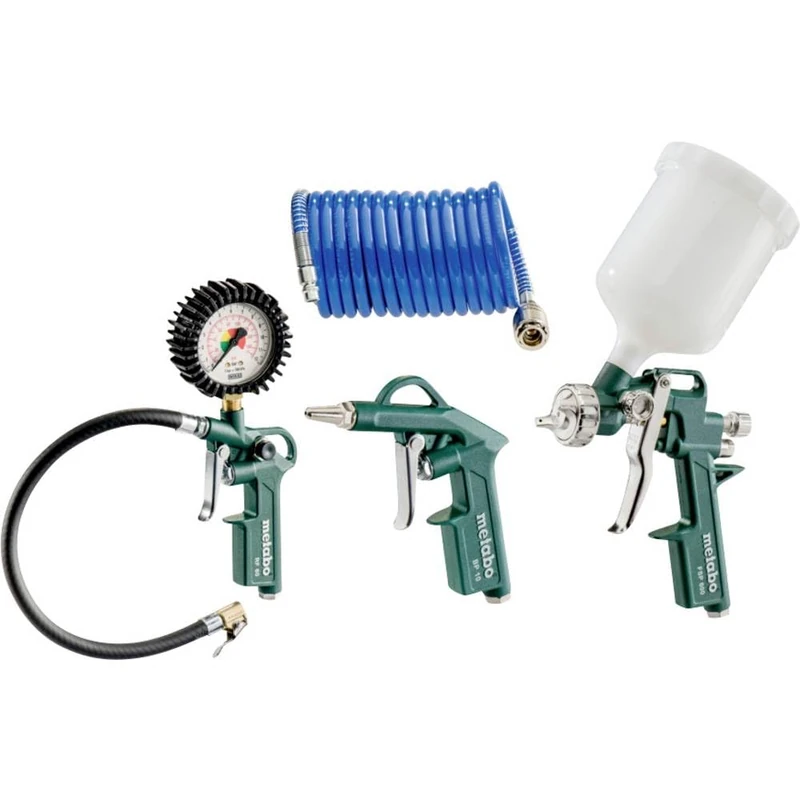 Metabo 601585000 LPZ 4 Compressed Air Tool Set: Blow gun, tyre inflator, paint spray gun, PA spiral hose