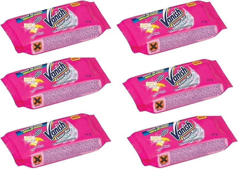 Vanish Grease Stubborn Stain Remover Multi-Fabric, Pre-Wash Bar Laundry Washing, 75g (6-Pack)