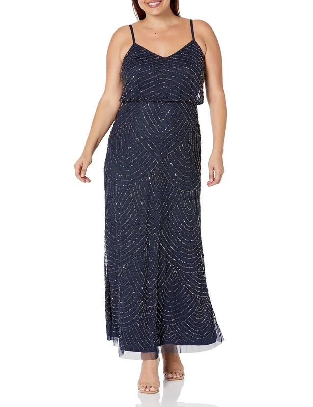 Adrianna Papell Women's long Dress, Navy, 16 UK