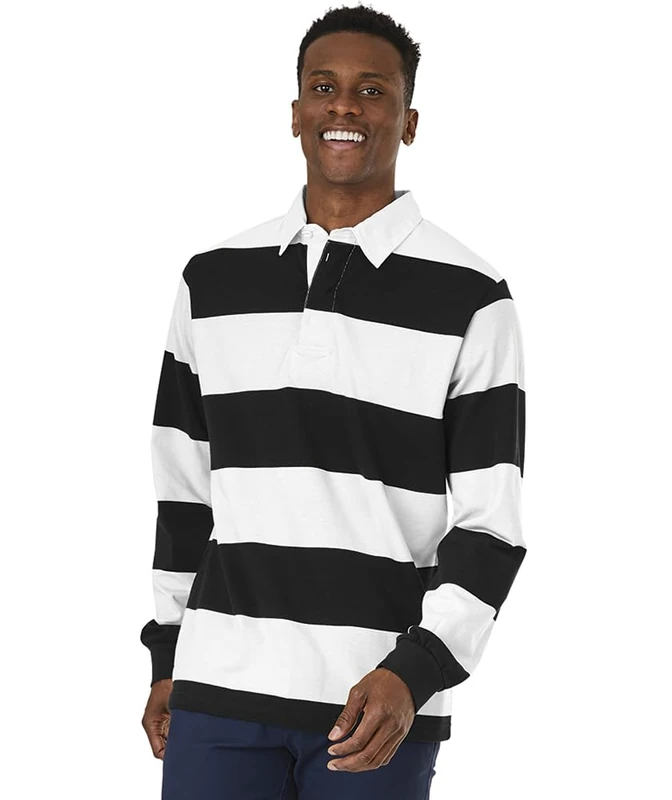 Charles River Apparel Men's Classic Rugby Shirt, Black/White, XXXL