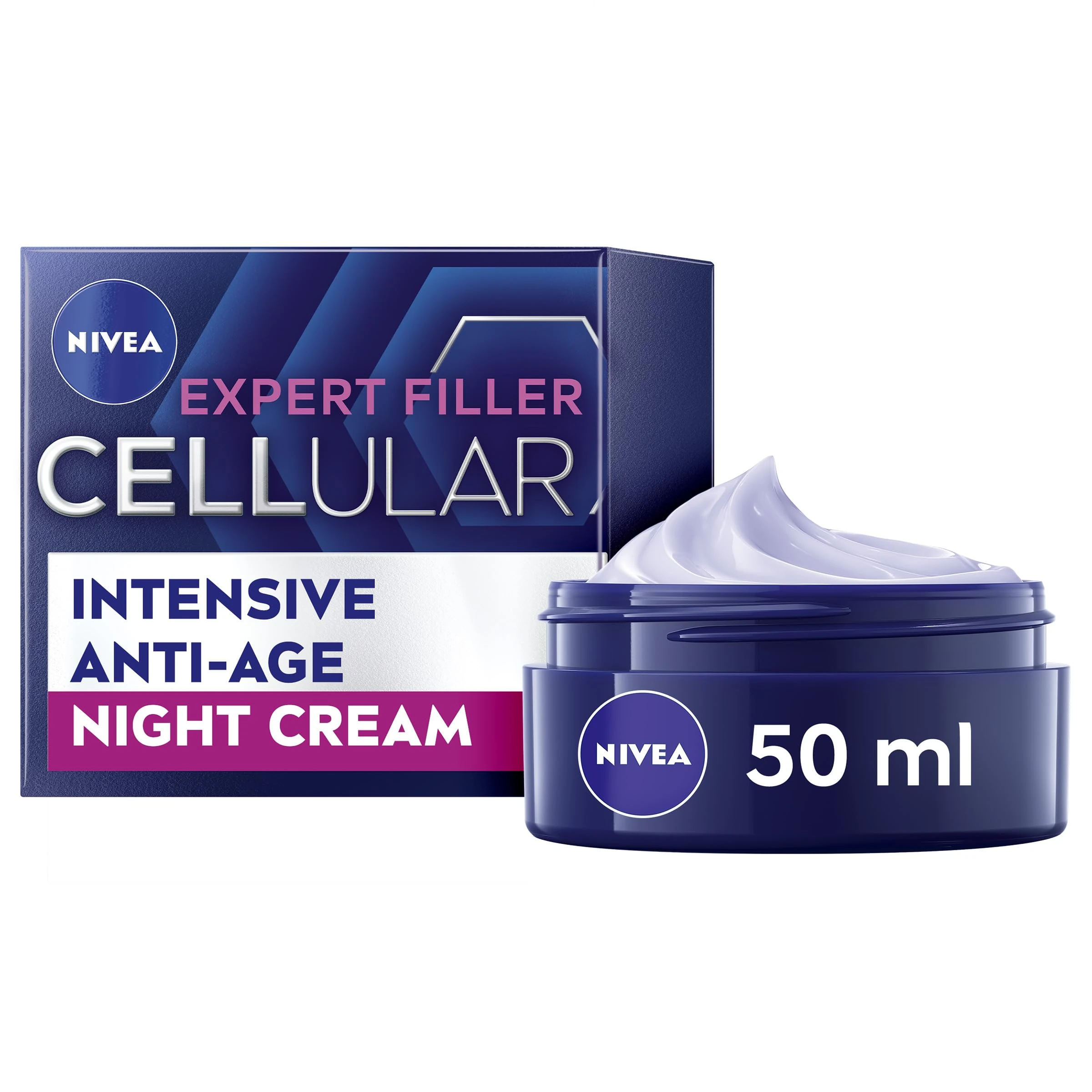 NIVEA Hyaluron Cellular Filler Anti-Age Night Cream (50ml), Night Cream for Women with Hyaluronic Acid and Magnolia Extract, Anti Wrinkle Moisturiser, Anti-Age Face Moisturiser