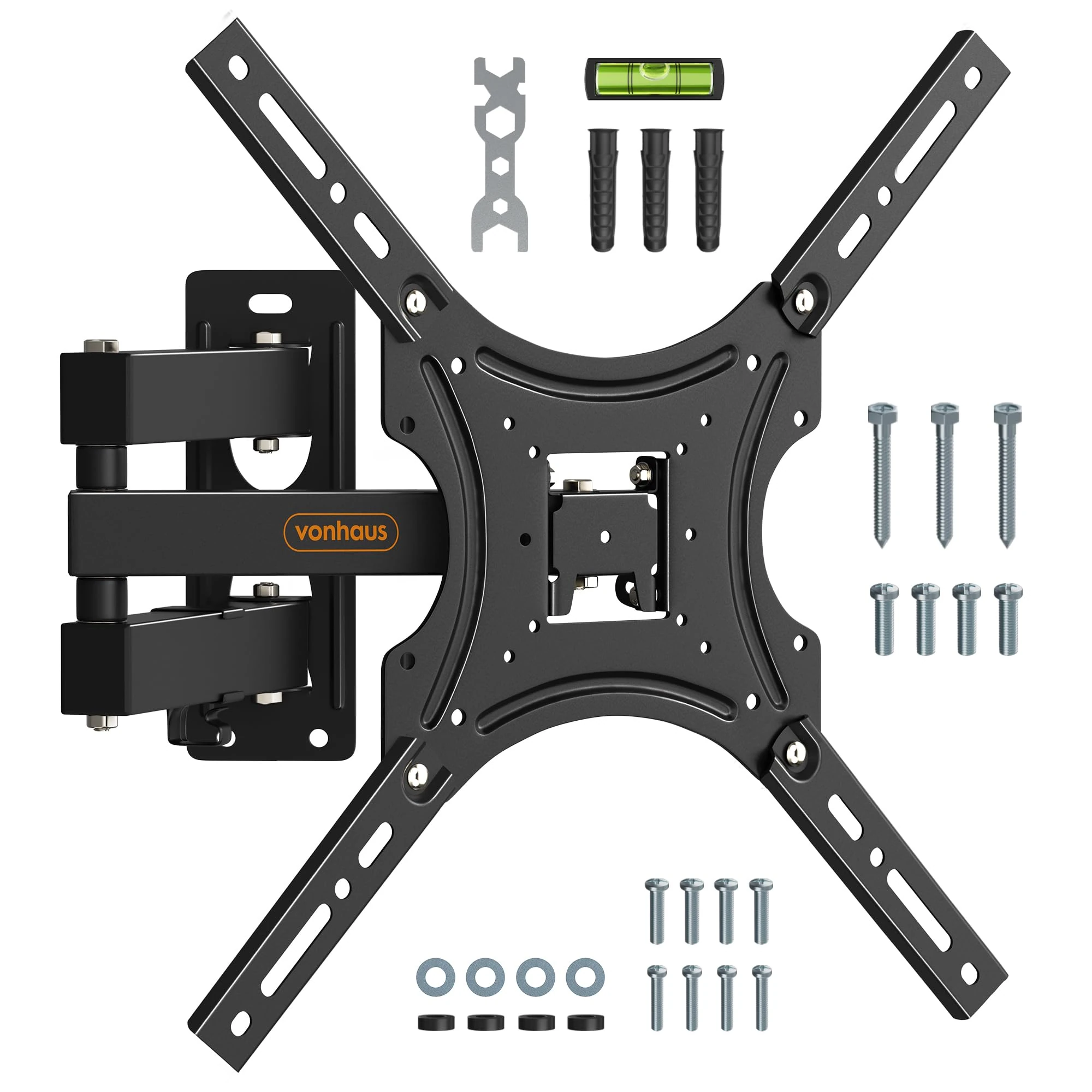 VonHaus TV Wall Bracket for 24-55" Screens, Articulating TV Bracket w/Spirit Level, Wall Mount with Tilt & Swivel, 25kg Capacity, Max VESA: 400x400mm