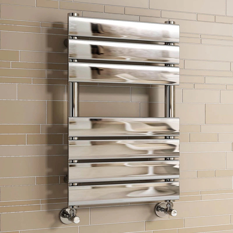 iBathUK Zerith Wall Mounted Flat Panel Heated Towel Rail, 7 Column Slim Flat Steel Hydronic Central Heating Towel Radiator with High Thermal Output, Designer Bathroom Towel Rail in Chrome, 650 × 400mm - Image 1