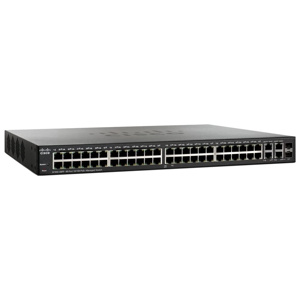 Cisco SF300-48PP 48-port 10/100 PoE+ Managed Switch with Gig Uplinks