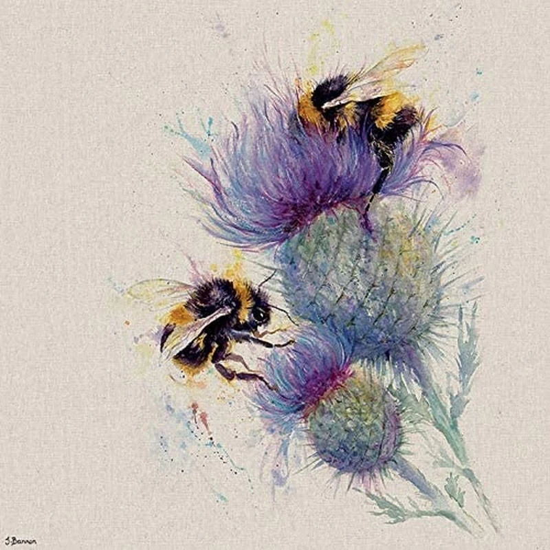 Jane Bannon WDC97249 (Bees on Thistle Canvas Print, Multi-Colour, 60 x 60 cm - Image 1