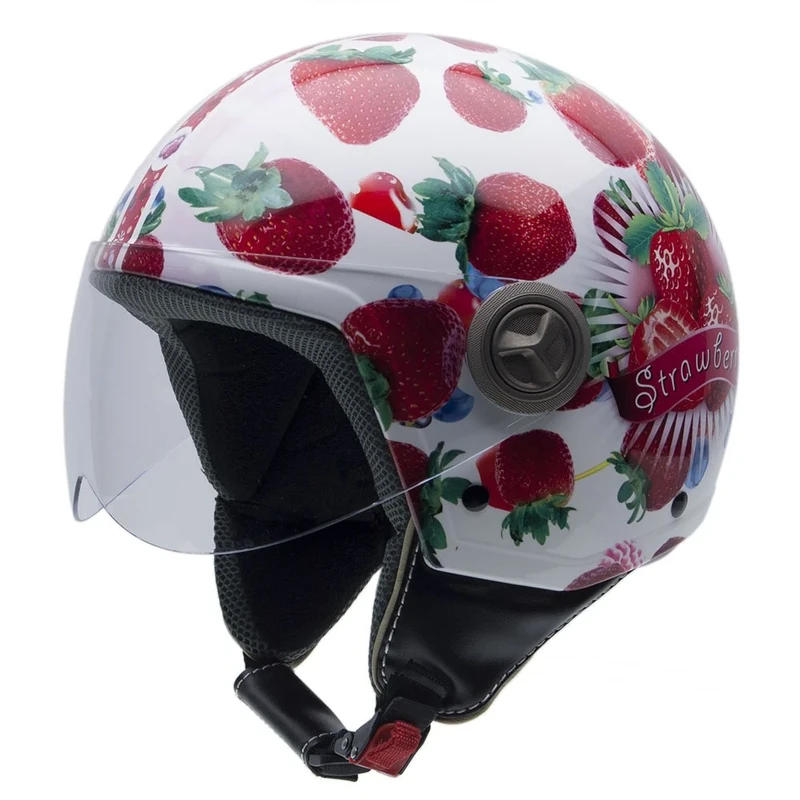 NZI 490004G606 3D Vintage II Candy-Fruit Open Face Motorcycle Helmet, White Background/Pictures of Strawberries, L