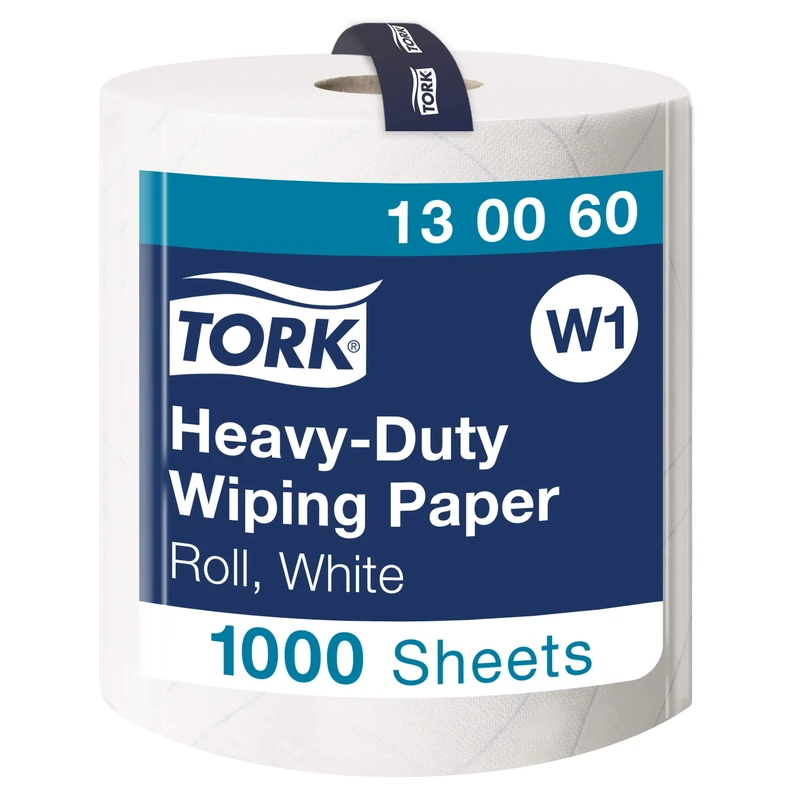 Tork 130060 Heavy-Duty Wiping Paper / 2 Ply Absorbent Paper Roll Suitable for Tork W1 Wipers Wall/Floor/Standard System / White / 1 x 340m / Ø 37.5cm