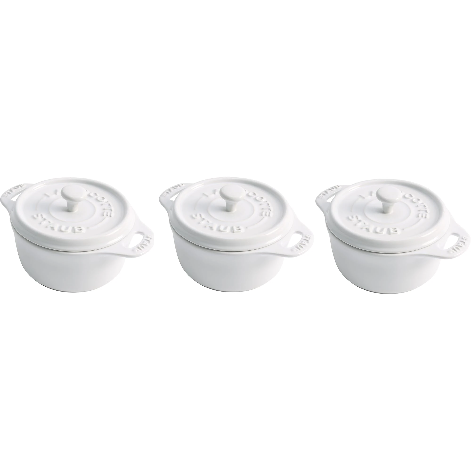 STAUB Ceramics Dutch Oven 3-piece Mini Round Cocotte, White