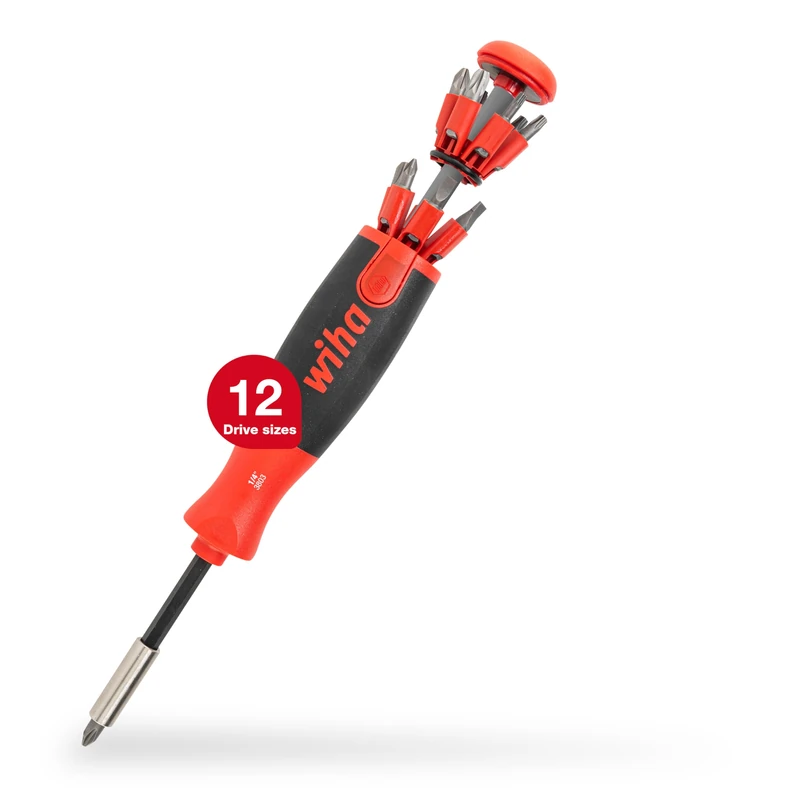 Wiha 38605 LiftUp 25 Magnetic Screwdriver with Bit Magazine (SL, PH, PZ, TX)