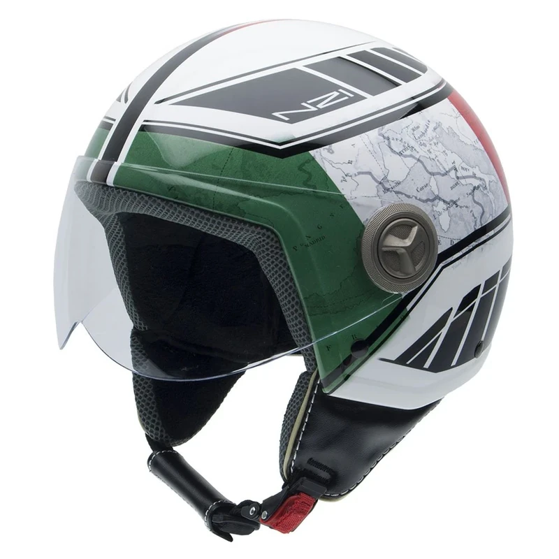 NZI 050004G622 Vintage II Forza Open Face Motorcycle Helmet, Italian Flag Detail, S