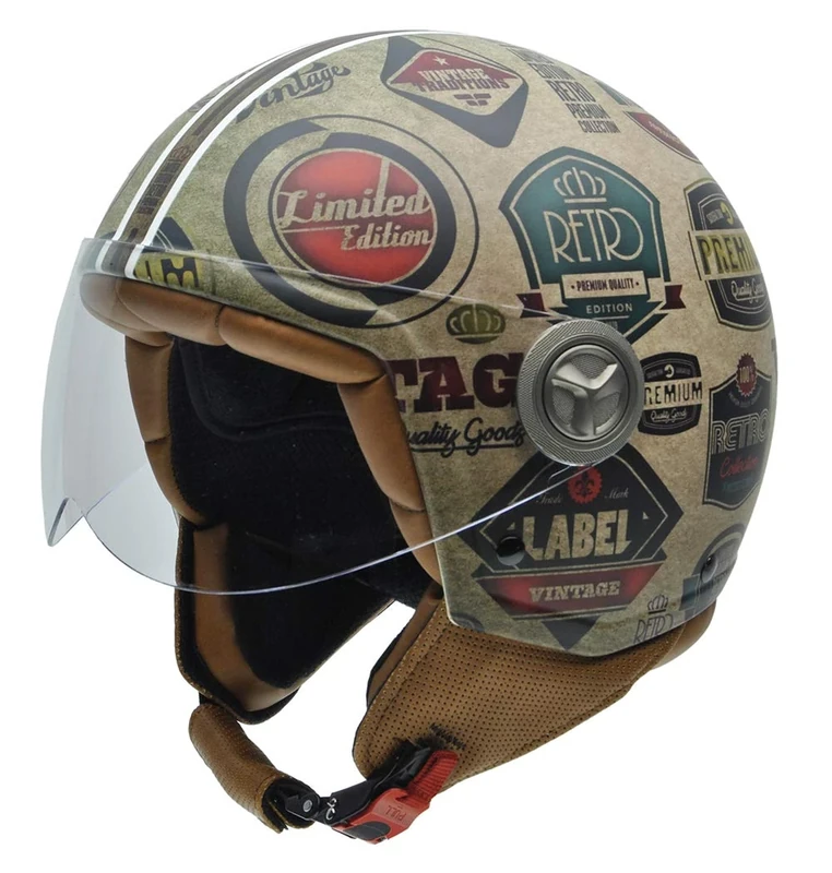 NZI 050004G591 Vintage II Retro Label Open Face Motorcycle Helmet, XS