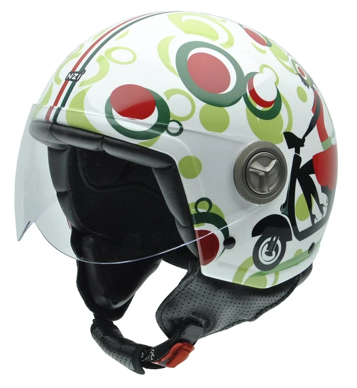 NZI 050004G590 Vintage II Happy Sccoter Open Face Motorcycle Helmet, Red/Black/Green, L