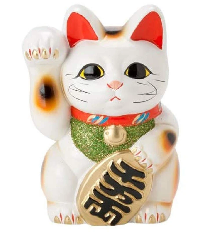 Made in Japan Lucky Cat 7.5'' Tokoname Porcelain White Maneki Neko Right Hand - Image 1