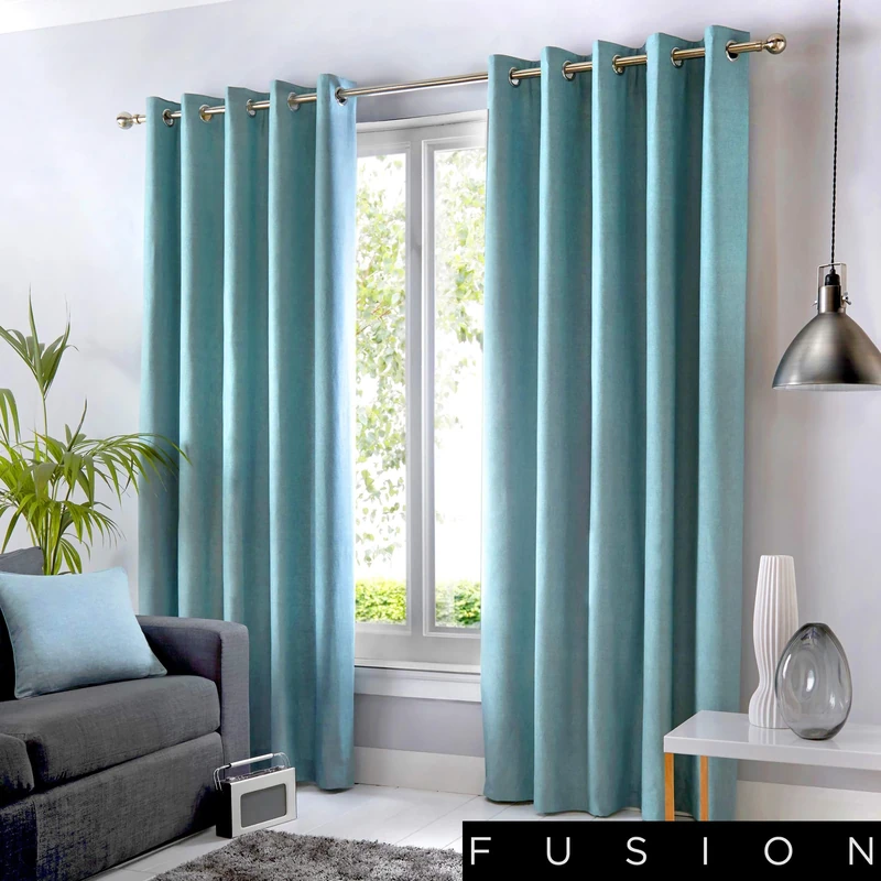 Fusion - SNEDE90906LUU Sorbonne - 100% Cotton Pair of Eyelet Curtains - 90" Width x 90" Drop (229 x 229cm) in Duck Egg
