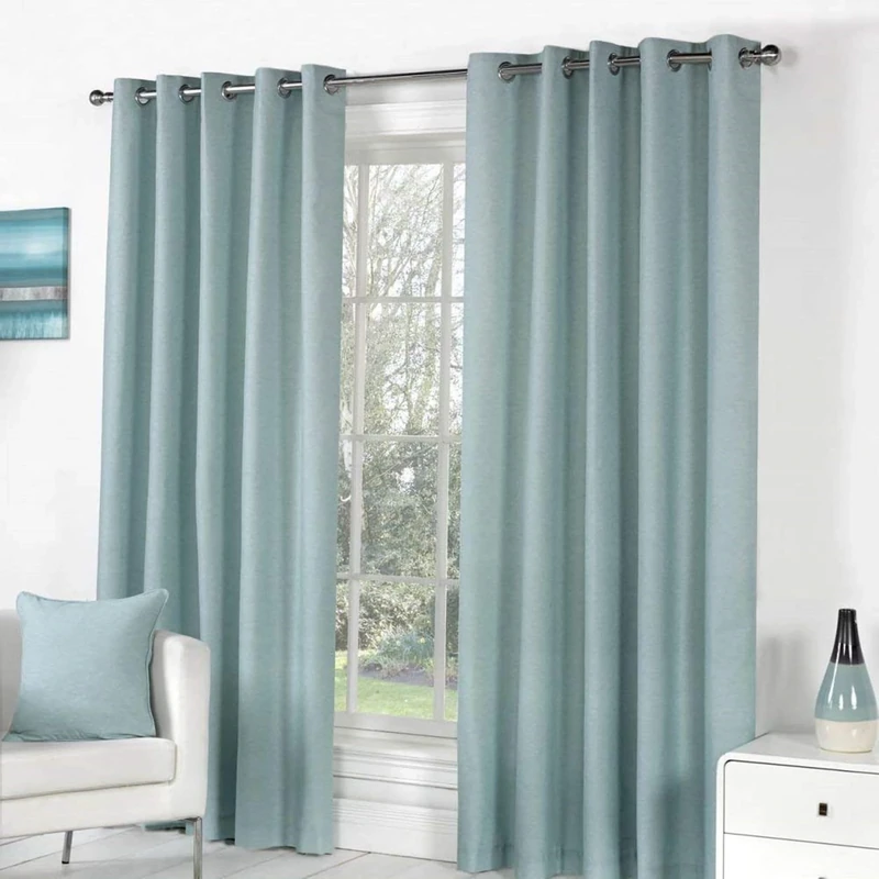Fusion Sorbonne Duck Egg Blue Eyelet Curtains – W168 x L229cm (66x90") – 2 Panels – 100% Cotton – Thermal Lined Drapes – Plain Modern Curtains for Bedroom & Living Room – Soft Stylish Window Dressing