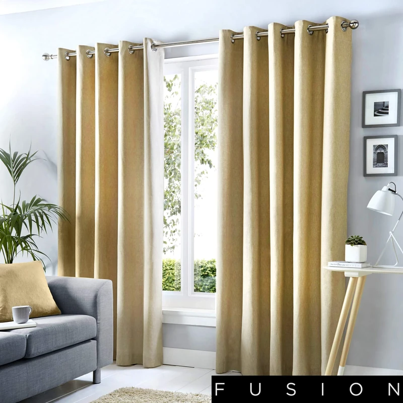 Fusion Sorbonne Natural Eyelet Curtains – W229 x L229cm (90 x 90") – 100% Cotton Thermal Drapes for Bedroom & Living Room – 2 Panels – Pastel Cream Door Curtains