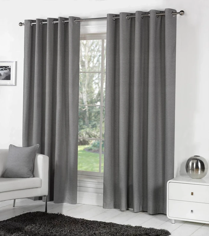 Fusion Dark Grey Eyelet Curtains W90 x L90" (229x229cm) – 100% Cotton Thermal Drapes for Bedroom/Living Room – Charcoal Door Curtain – Sorbonne Collection – Blackout Window Treatment