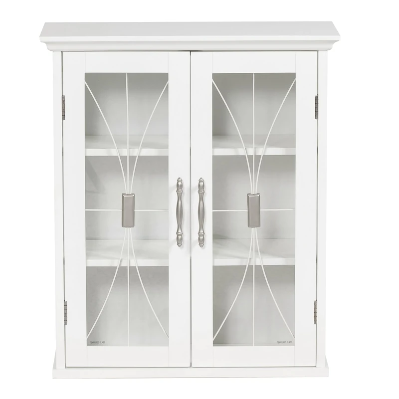 Teamson Home Delaney Bathroom Wooden Wall Cabinet White 7930 With 2 Glass Doors