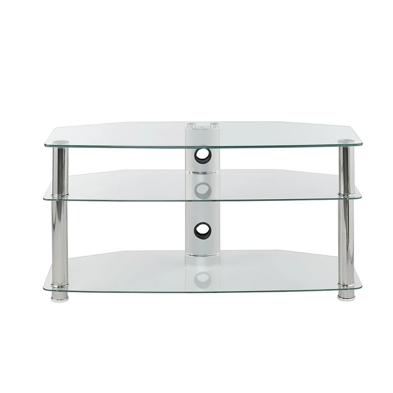 MMT Furniture Designs Ltd Clear Glass TV Stand 3 Shelf TV Console Unit with Open Storage For 32 to 47 inch TV's