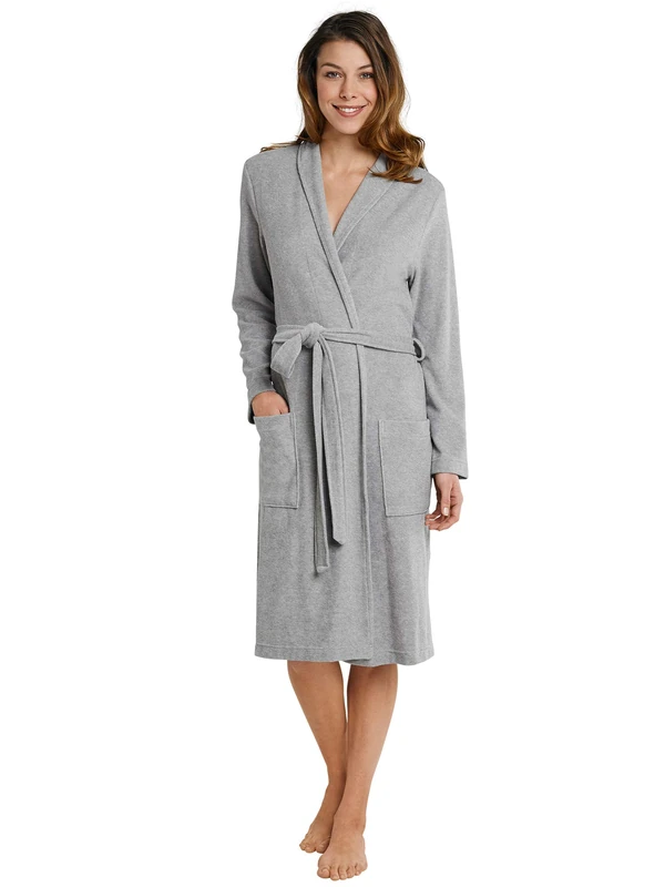 Schiesser Women's Long - regular Bathrobe, Grey (Grau-Mel. 202), 10 - Image 1