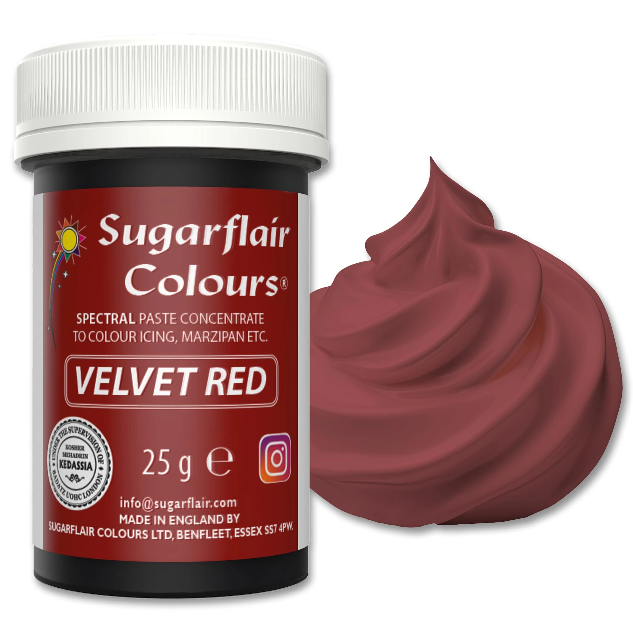 Sugarflair Food Colouring Paste Velvet Red, Spectral Highly Concentrated Food Colouring for Buttercream, Sugar Paste, Royal Icing, Cake Decorations and More! Vibrant Colour Food Dye! - 25g