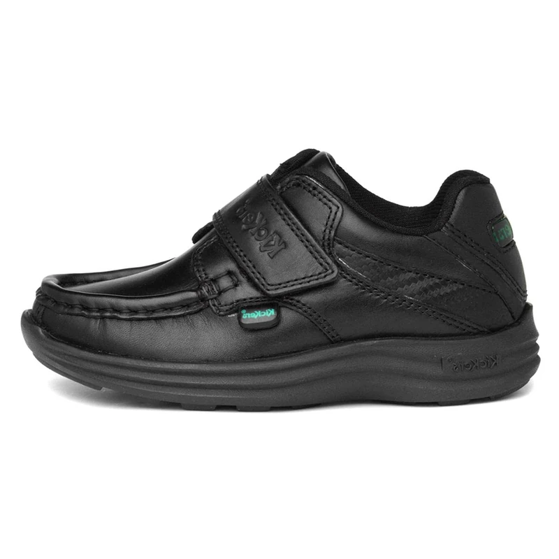 Kickers Junior Boy's Reasan Single Strap Black Leather School Shoes, Black, 1 UK