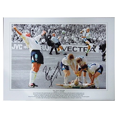 MemorabiliaOutlet Signed Paul Gascoigne England 1996 Football Large Photo Print- Gazza -COA- Spurs