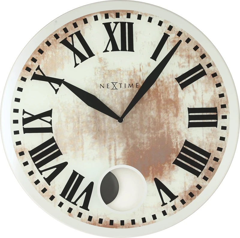 NeXtime big wall clock "ROMANA", with pendulum, round, mirror glass, white, ø 43 cm