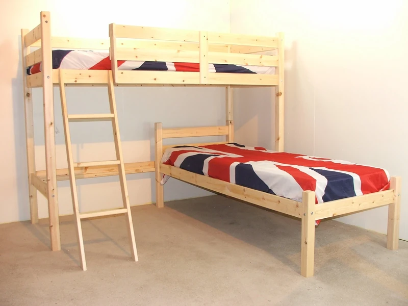 STRICTLY BEDS&BUNKS Mandoline L Shaped Bunk Bed including Sprung Mattresses (20 cm), 3ft Single - Image 1