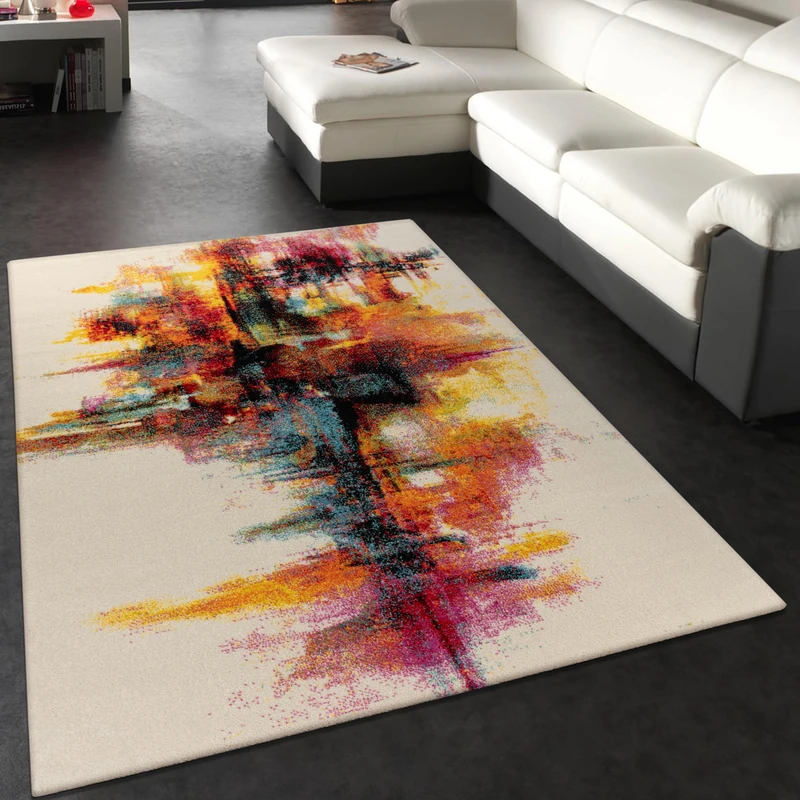 Paco Home Area Rugs Livingroom Short Pile Large Rug Bedroom Modern Vintage Abstract Pattern Colourful, Size:80x150 cm, Colour:Yellow-White