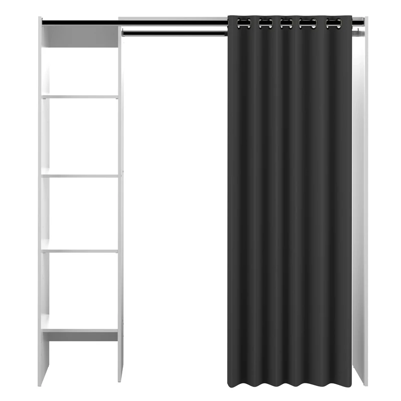 Symbiosis Tom Bedroom Closet with Gray Curtain Mice, White, 150.01 x 150.01 x 76,2 cm