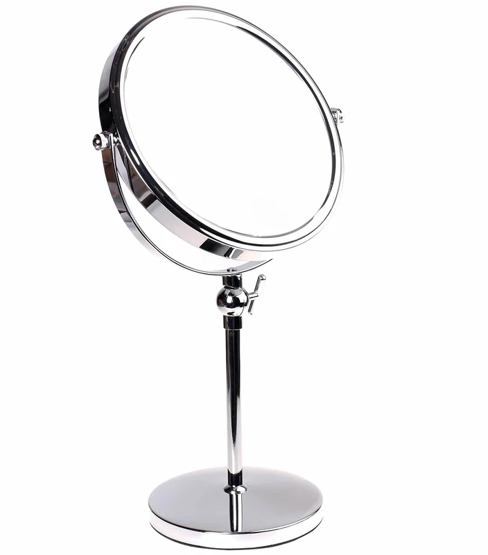 HIMRY Pedestal Mirror Height Adjustable, 8 Inch 10x Magnification Cosmetic Mirror, Two-Sided Swivel Mirror Chrome finish, Standing Shaving Mirror Make Up Mirror, for Bathroom and Bedroom, KXD3101-10x