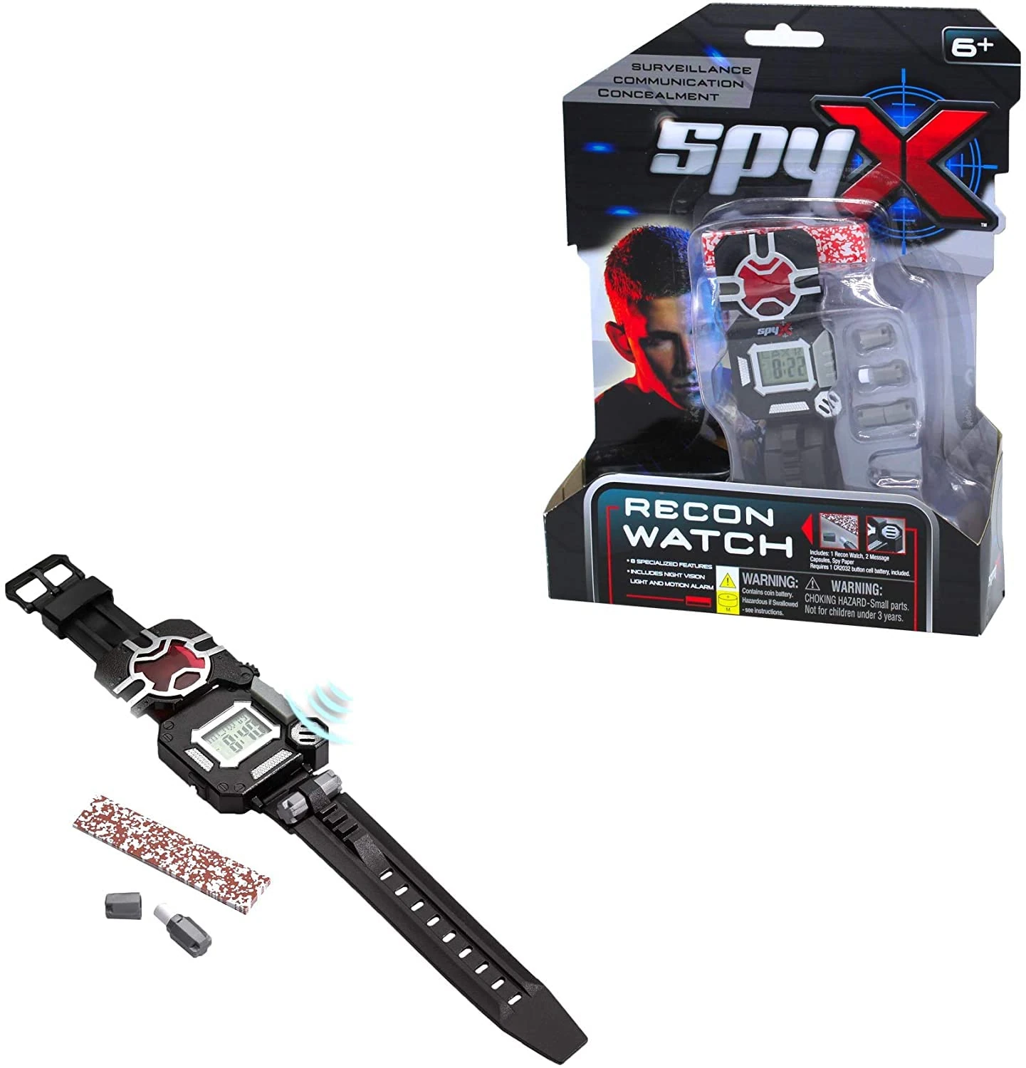 SpyX - Recon Spy Watch For Kids - 8-in-1 Gadget For Fun Day or Night Spy Missions - Includes Digital Readout, LED Spotlight, Stopwatch, Light and Motion Alarms, 6+ Years