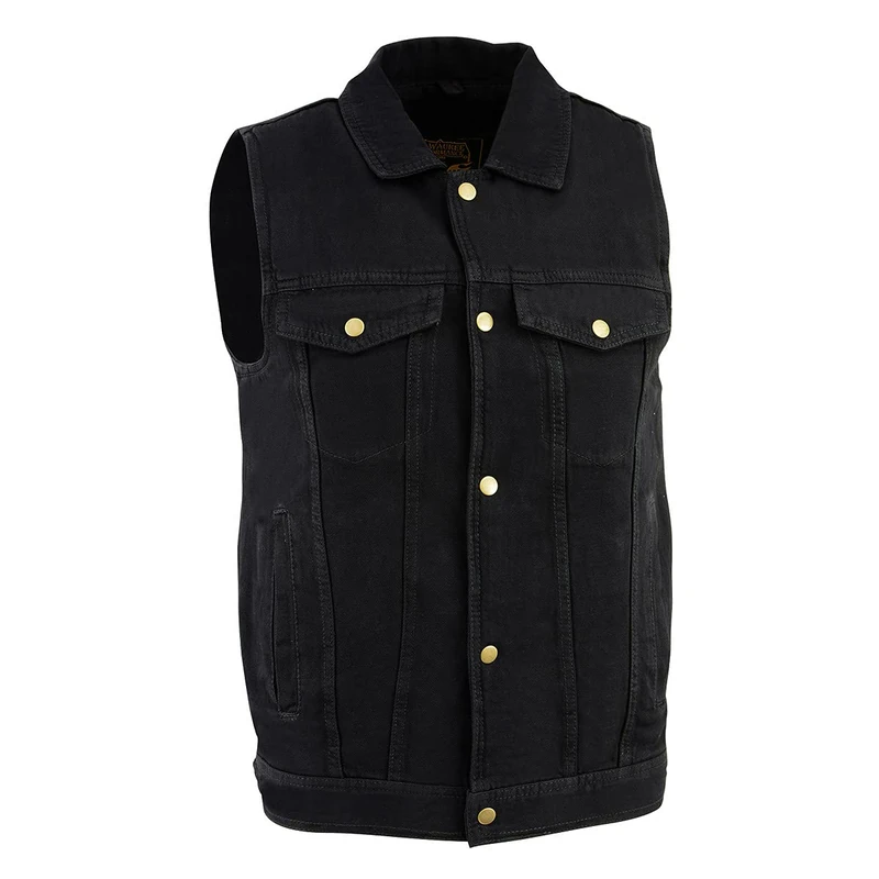 Milwaukee Leather DM1331 Men's Black Snap Front Denim Vest with Shirt Style Collar - Large