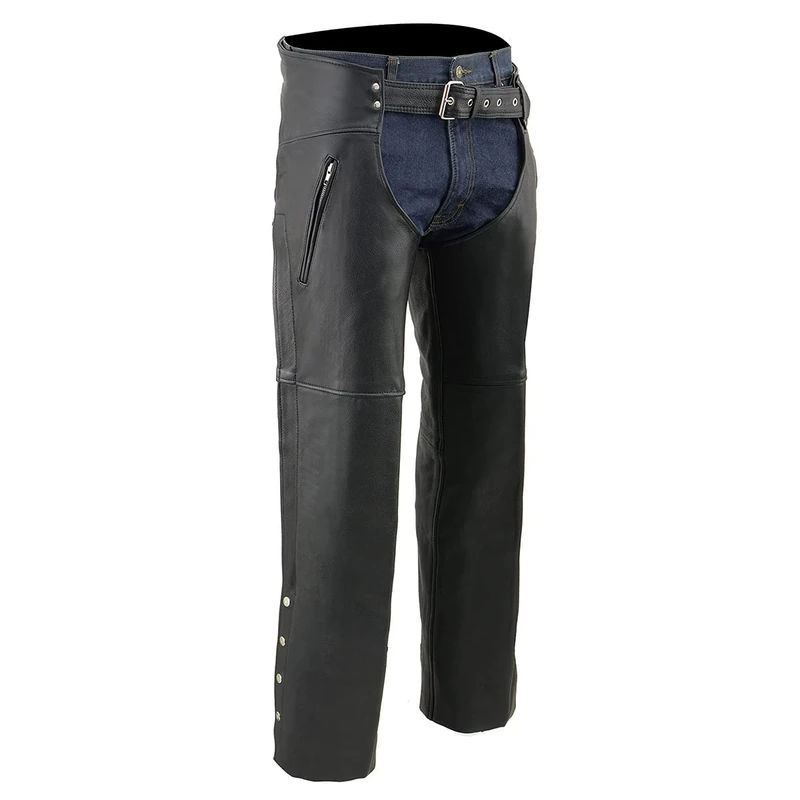 Milwaukee Leather Chaps for Men's Black Prime Leather Zipped Thigh Pocket- Mesh Lined Motorcycle Rider Chap- SH1190-5X-Large