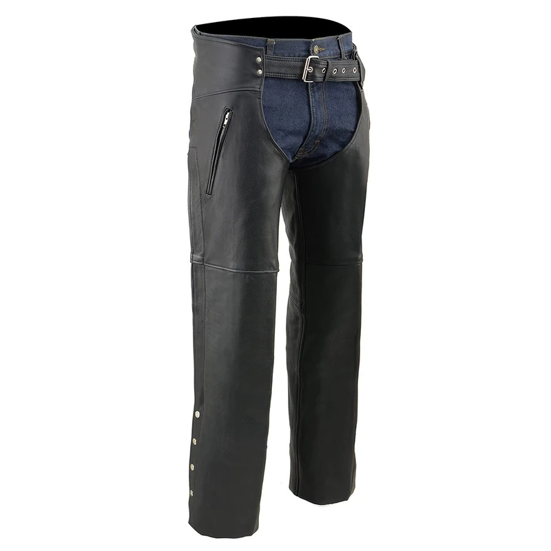 Leather King Zippered Thigh Pocket Chaps (Black, 10X-Large)