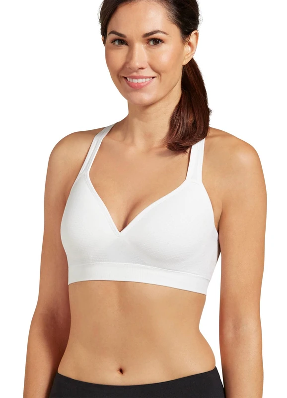 Jockey Women's Active Mid Impact Molded Cup Seamless Sports Bra, Opaque, White, M
