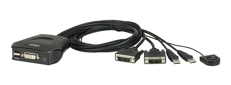 2-Port USB DVI Cable KVM Switch with Remote Port Selector CS22D ATEN (up to 1920 x 1200 @ 60 Hz) Windows 2000, Windows XP, Windows Vista, 7, Mac, Sun and Linux